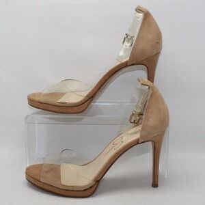 Jessica Simpson Daisile Tan Suede Clear Strap Platform Stiletto Sandals 6.5M